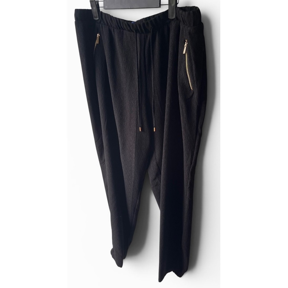 APT. 9 Black Textured Jogger Pants Elastic Waist Gold Zip Pockets XL - Picture 2 of 7